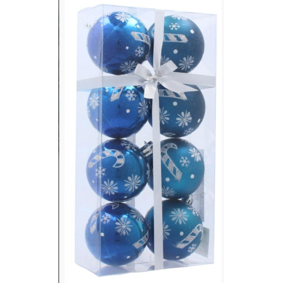 Karácsonyfa dísz szett 8 darab gömb 6 cm Inlea4Fun - Kék/Karácsonyi nyalóka