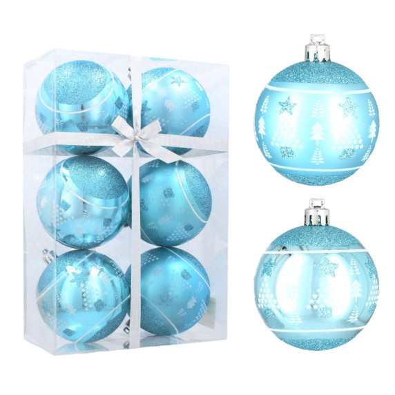 Karácsonyfa dísz szett 6 darab gömb 8 cm Inlea4Fun - Kék/fenyőfa-csillag