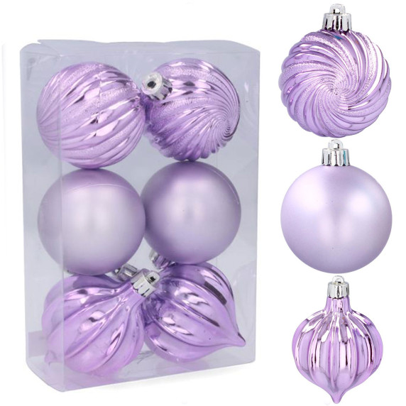 Set globuri de Crăciun 6 buc, 6 cm Inlea4Fun - mov