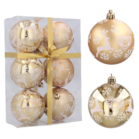 Set globuri de Crăciun 6 bucăți, 7 cm - auriu/ren