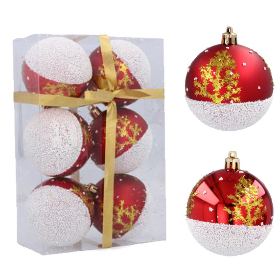 Karácsonyfa dísz szett 6 darab gömb 7 cm Inlea4Fun - Piros/Aranyfenyő