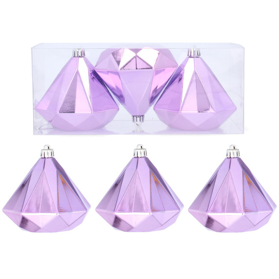 Vianočné ozdoby diamant 3 kusy 10 cm Inlea4Fun - fialové