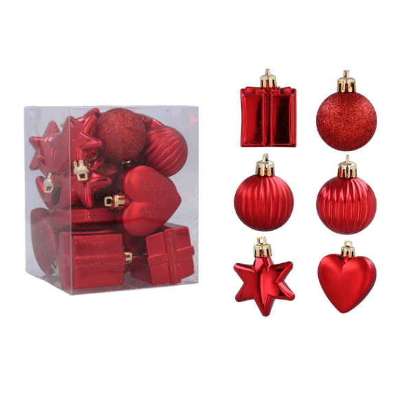 Karácsonyfa dísz szett 24 darab 4 cm Inlea4Fun - Piros