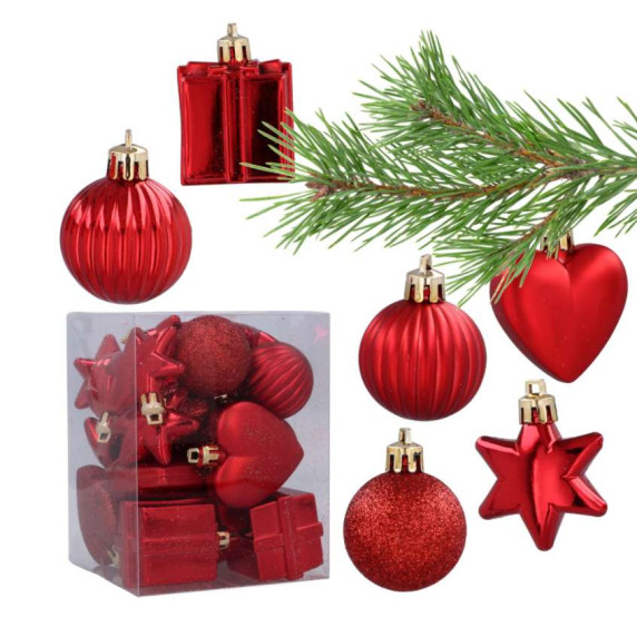 Karácsonyfa dísz szett 24 darab 4 cm Inlea4Fun - Piros