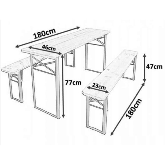 Összecsukható asztal + 2 db sörpad InGarden - 180 cm