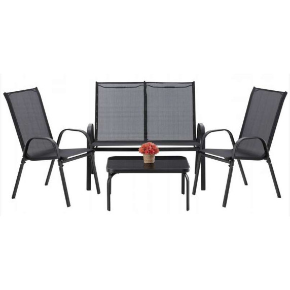 Set masă grădină cu 2 scaune și fotoliu - InGarden COMFORT 6397 - negru