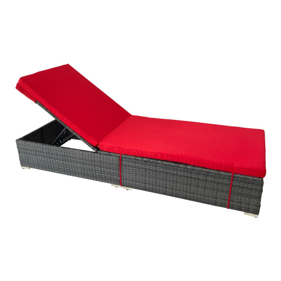 Záhradné ratanové lehátko GARDEN LINE Relax 198 x 65 x 30,5 cm - červené