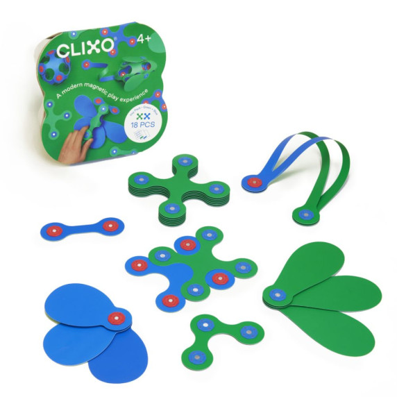 Mágneses építőjáték 18 darabos CLIXO Itsy Pack - Kék/zöld
