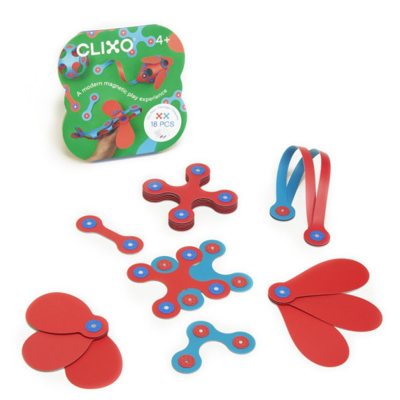 Mágneses építőjáték 18 darabos CLIXO Itsy Pack - Piros/türkiz