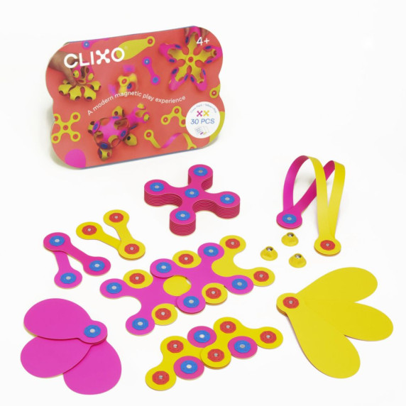 Mágneses építőjáték 30 darabos CLIXO Crew Pack - Sárga/rózsaszín