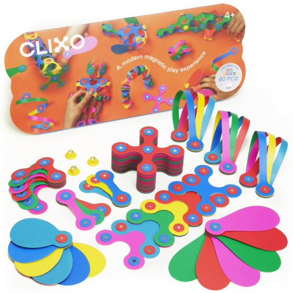 Jucărie de construcție magnetică - 60 elemente - CLIXO Super Rainbow