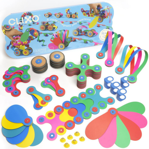 Mágneses építőjáték 72 darabos CLIXO Wheel Creator Pack - Színes
