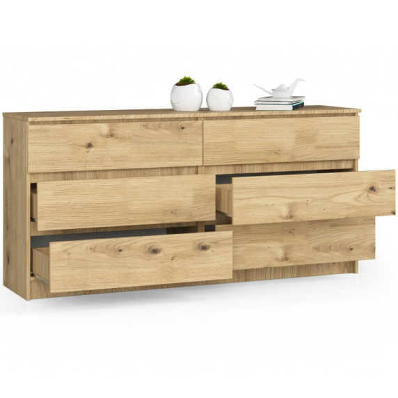 Komód 6 fiókos 160x77x40 cmK160 6SZ CLP - tölgy
