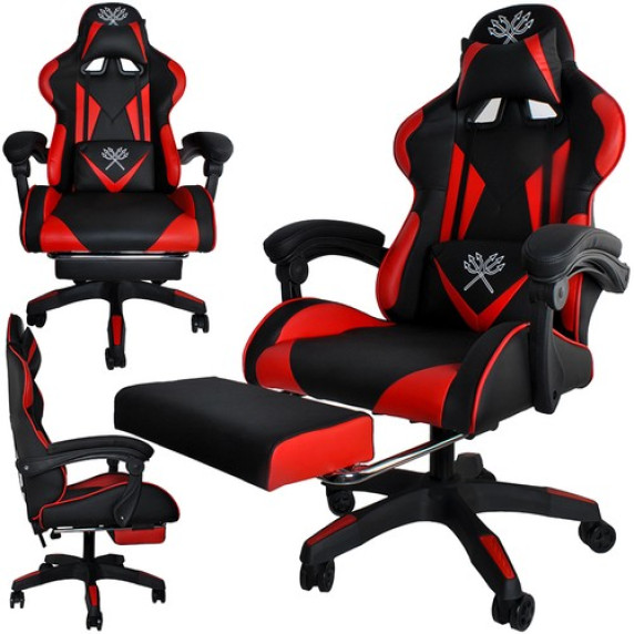 Scaun gamer cu suport pentru picioare rabatabil - DUNMOON 8979 - negru și roșu