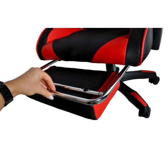Scaun gamer cu suport pentru picioare rabatabil - DUNMOON 8979 - negru și roșu