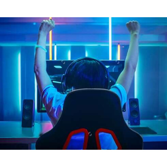Scaun gamer cu suport pentru picioare rabatabil - DUNMOON 8979 - negru și roșu