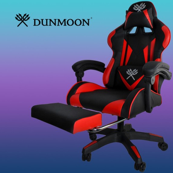 Scaun gamer cu suport pentru picioare rabatabil - DUNMOON 8979 - negru și roșu