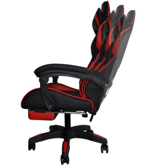 Scaun gamer cu suport pentru picioare rabatabil - DUNMOON 8979 - negru și roșu