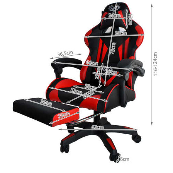 Scaun gamer cu suport pentru picioare rabatabil - DUNMOON 8979 - negru și roșu