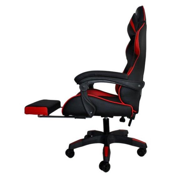 Scaun gamer cu suport pentru picioare rabatabil - DUNMOON 8979 - negru și roșu