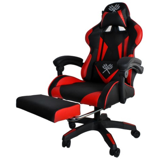 Scaun gamer cu suport pentru picioare rabatabil - DUNMOON 8979 - negru și roșu