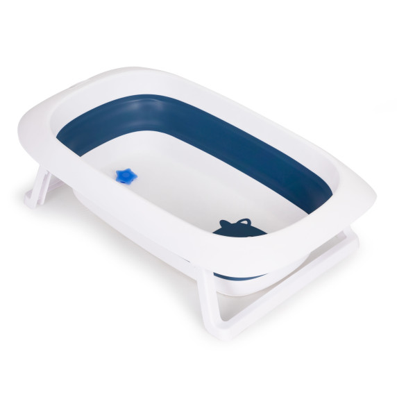 Cadă bebe pliabilă cu scurgere și dop - ECOTOYS - albastru închis/alb