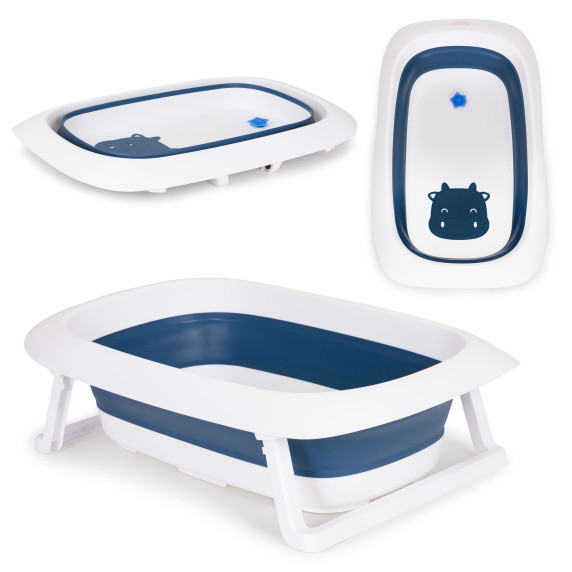 Cadă bebe pliabilă cu scurgere și dop - ECOTOYS - albastru închis/alb