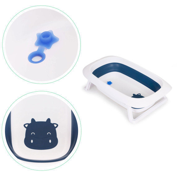 Cadă bebe pliabilă cu scurgere și dop - ECOTOYS - albastru închis/alb