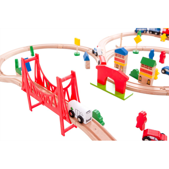 Fa vasútpálya szett kiegészítőkkel  90 db ECOTOYS