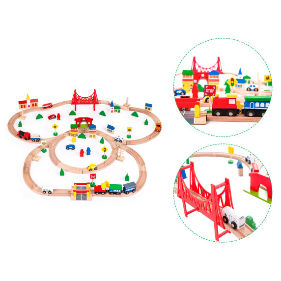 Fa vasútpálya szett kiegészítőkkel  90 db ECOTOYS