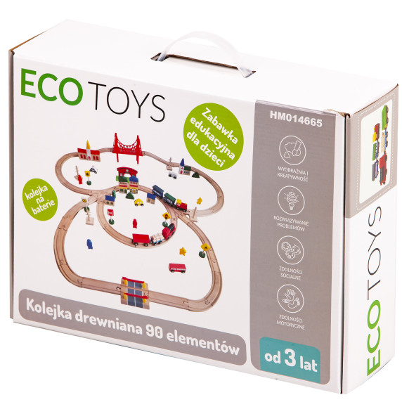 Fa vasútpálya szett kiegészítőkkel  90 db ECOTOYS