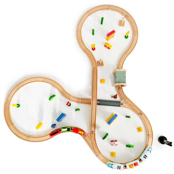 Fa vasútpálya szett kiegészítőkkel 69 db ECOTOYS