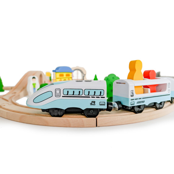 Fa vasútpálya szett kiegészítőkkel 69 db ECOTOYS