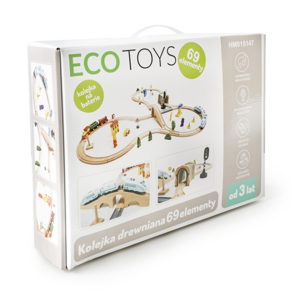 Fa vasútpálya szett kiegészítőkkel 69 db ECOTOYS