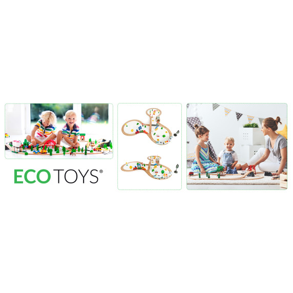 Fa vasútpálya szett kiegészítőkkel 69 db ECOTOYS