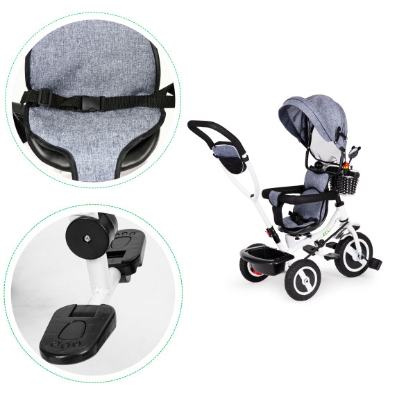 Tricicletă Ecotoys Premium Plus 360° rotativ - gri