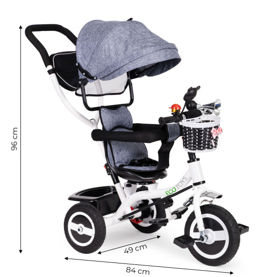 Tricicletă Ecotoys Premium Plus 360° rotativ - gri