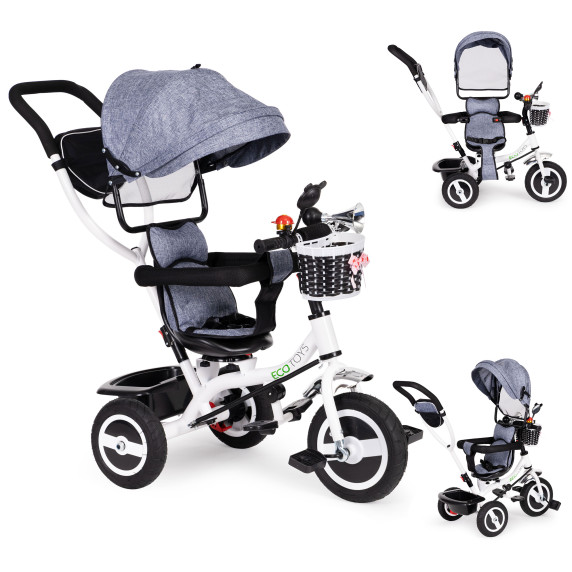 Tricicletă Ecotoys Premium Plus 360° rotativ - gri