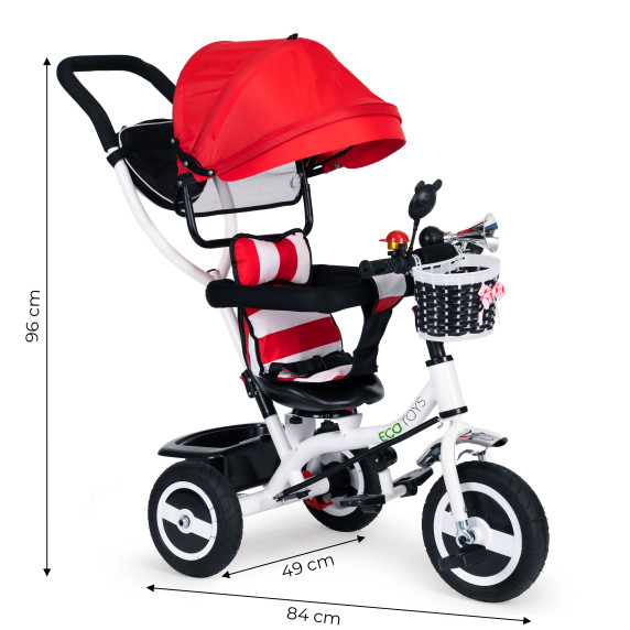 Tricikli Ecotoys Premium Plus 360°-ban fordítható - piros