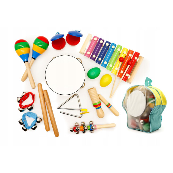 Detské drevené hudobné nástroje v batohu 10 kusov ECOTOYS