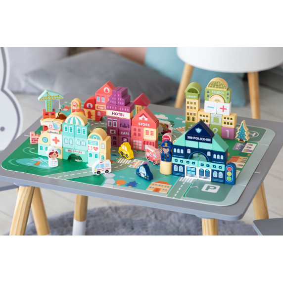 Fa építőkocka 121 db ECOTOYS - Városi élet