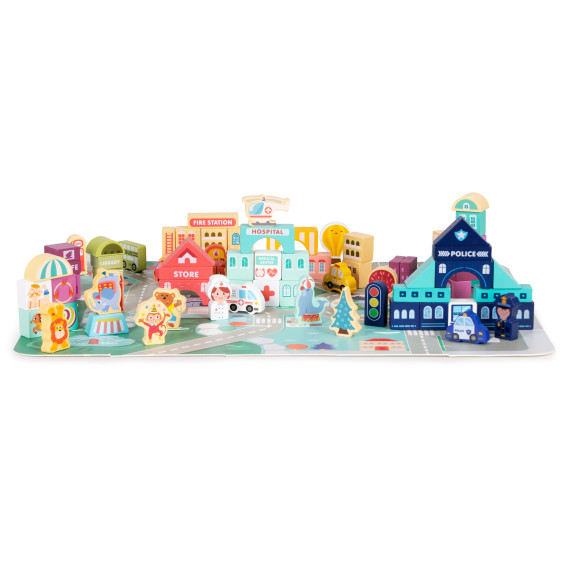 Fa építőkocka 121 db ECOTOYS - Városi élet