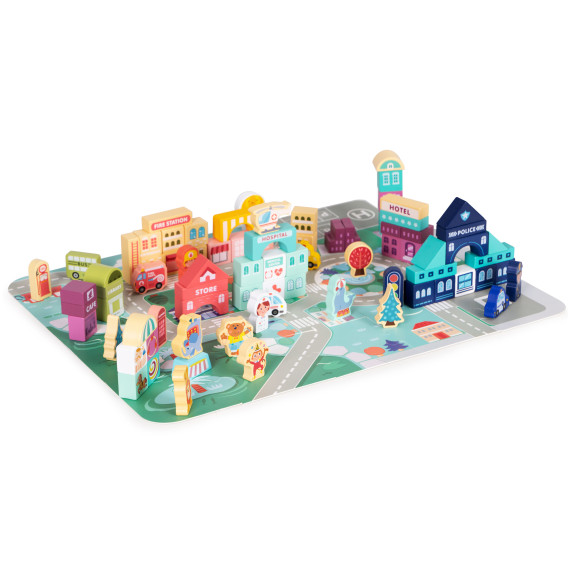 Fa építőkocka 121 db ECOTOYS - Városi élet