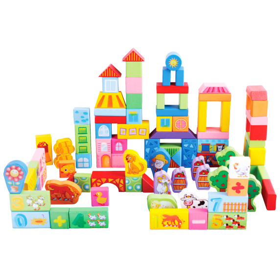 Cuburi colorate din lemn - 100 buc - ECOTOYS