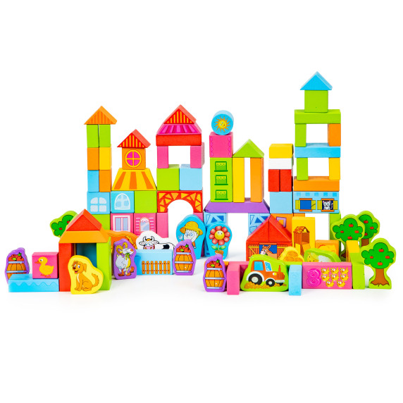 Cuburi colorate din lemn - 100 buc - ECOTOYS