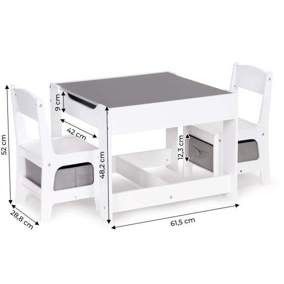 Detský stôl so stoličkami 3v1 ECOTOYS - biely/sivý