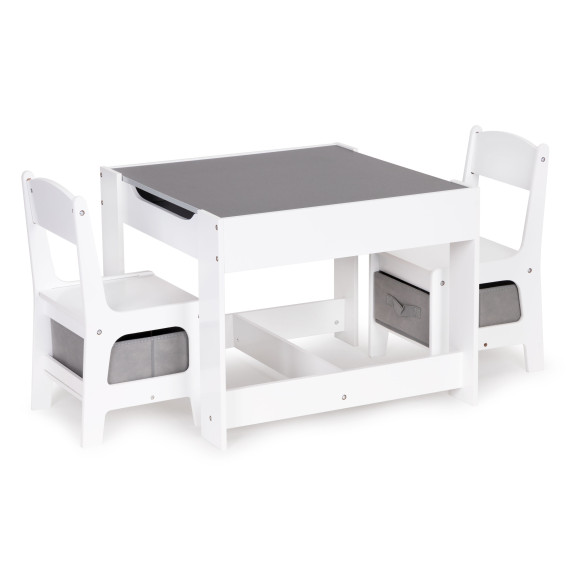 Detský stôl so stoličkami 3v1 ECOTOYS - biely/sivý