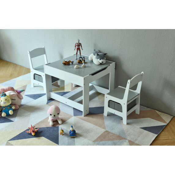 Detský stôl so stoličkami 3v1 ECOTOYS - biely/sivý