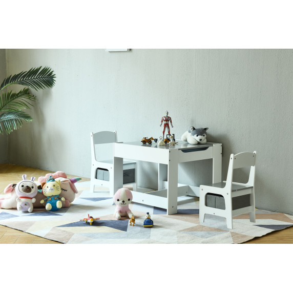 Detský stôl so stoličkami 3v1 ECOTOYS - biely/sivý