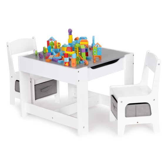 Detský stôl so stoličkami 3v1 ECOTOYS - biely/sivý